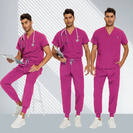 Hospital Doctor Nursing Set Unisex Wholesale Casual Jogger Suits Short Sleeved V-neck Tops Nurse Pants Pharmacy Medical Uniforms-KarWorkwear