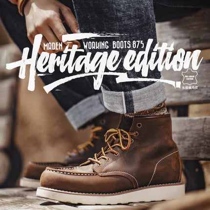 Maden Vintage 875 Ankle Boots Durable Leather High-top Shoes For Men Winter Round Toe Cowboy Boots Safety Work Shoes-KarWorkwear