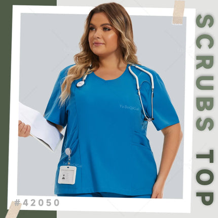 Medical Nurse Uniforms Nursing Scrubs Tops For Women Short Sleeve XXL Beauty Work Blouse Pockets Surgical Uniform Clinical Shirt-KarWorkwear