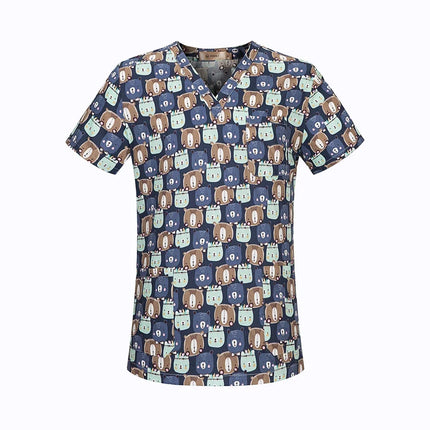 viaoli Cotton Cartoon print spa uniform beauty salon Pet shop uniform Fashion Slim Fit top scrub clothes women scrubs lab coat-KarWorkwear