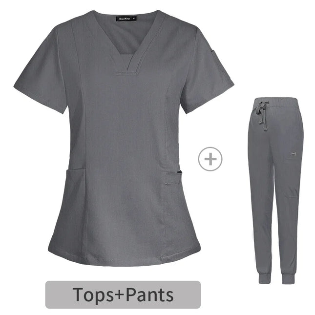 Multicolor Scrubs Uniform Short Sleeve Tops+Pants Nursing Uniform Women Pet Shop Doctor Scrub Medical Surgery Workwear Scrub Set-KarWorkwear
