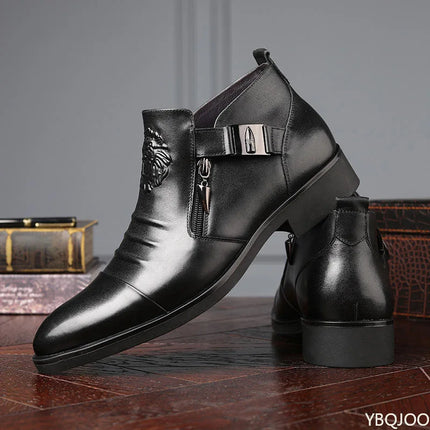 Winter Men's Elegant Boots Ankle non slip Leather Shoes British Zip Black Knight boots Pointed Punk Platform male Booties Botas