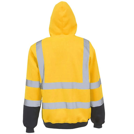 Men Reflective Stripe Hoodie Sweatshirt Long Sleeve Fitting Zipper Hooded Pullover Sanitation Workers Work Clothes Sweatshirt