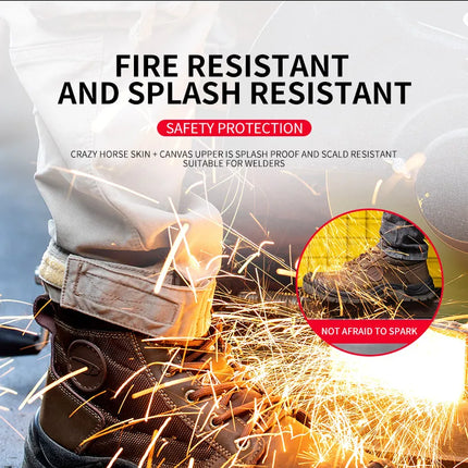 Safety shoes men's leather welding shoes anti-smashing, anti-puncture, non-slip sports Steel toe soft work boots for women-KarWorkwear