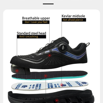 Fashion Rotating Button Men Work Safety Shoes Puncture-Proof Steel Toe Cap Sneakers Indestructible Protective Male Boots-KarWorkwear