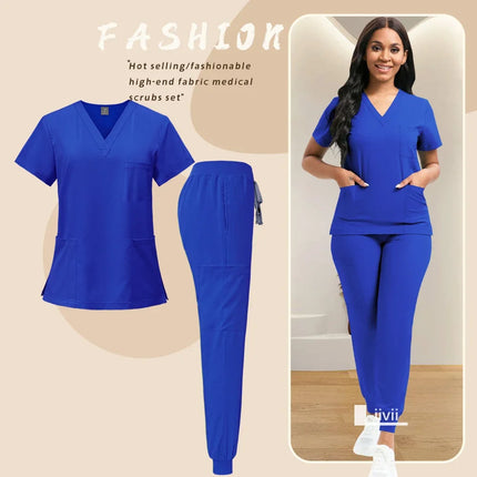 Medical Nurse Uniform 2Piece Workwear Medical Scrubs Set Hospital Uniform Surgery Dentist Overalls Spa Clinical Beauty Work Wear-KarWorkwear