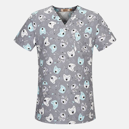 viaoli Cotton Cartoon print spa uniform beauty salon Pet shop uniform Fashion Slim Fit top scrub clothes women scrubs lab coat-KarWorkwear