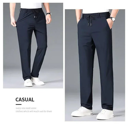 Men Elastic Waist Pants Male Casual Stretch Classic Brand Business Straight Leg Clothing Trousers Solid Color Comfortable Pants