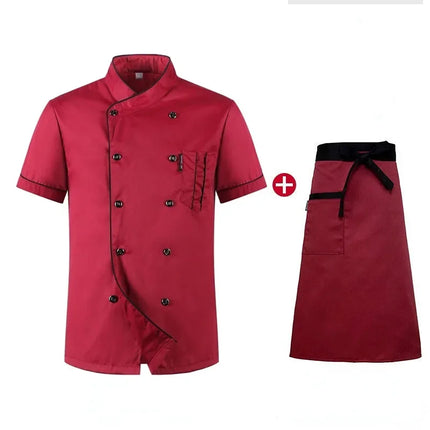 Chef Jacket Short  Sleeve  Cook Coat Barista Baker Work Uniform Waiter Restaurant Hotel Clothes-KarWorkwear