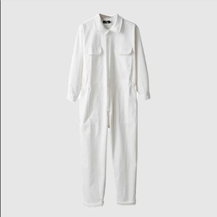 Spring Men Jumpsuits Long Sleeve Multi-pocket Beam Feet Overalls Streetwear Clothing Cargo Pants Hip Hop White Coverall Trousers