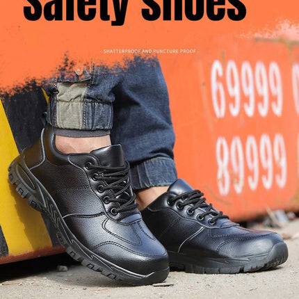 CHNMR New Water Proof Safety Shoes Men for Work Breathable Anti Smashing Sneaker For Men Blacke Leather Steel Toe Cap Sneakers-KarWorkwear