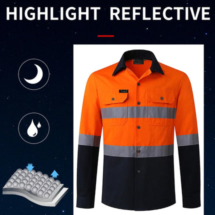 Hi Vis Reflective Shirt Men Hi Viz Reflective Polo Long Sleeve with Pockets Work Safety Polo Shirt