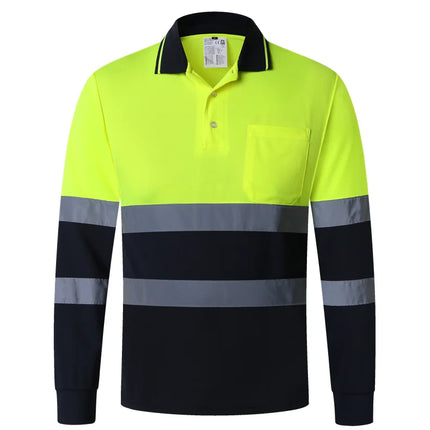 ANSI Class 2 Hi Vis Shirts Yellow Navy Long Sleeve Reflective Polo Shirt Safety Work Shirt for Construction Men