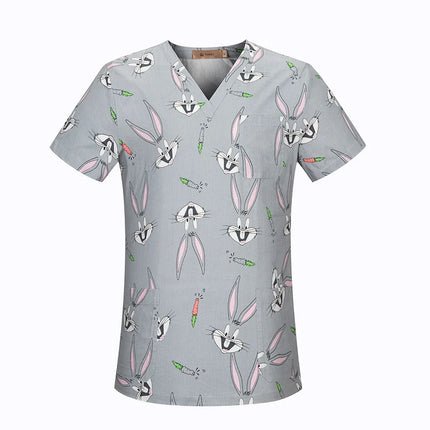 viaoli Cotton Cartoon print spa uniform beauty salon Pet shop uniform Fashion Slim Fit top scrub clothes women scrubs lab coat-KarWorkwear