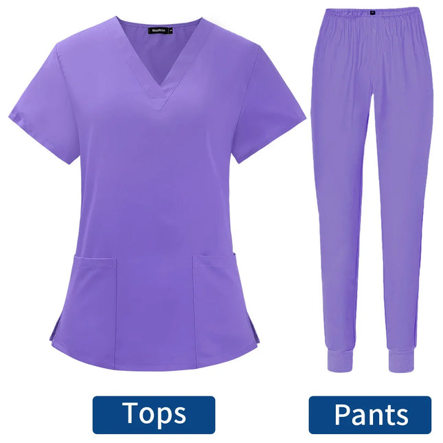 Solid Color Beauty Salon Nursing Uniform Jogging Pants Spa Uniform Pet Hospital Doctor Scrubs Women Uniform Dentist Work Clothes-KarWorkwear