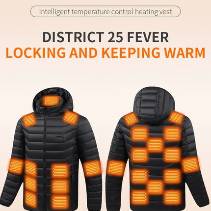 Male Intelligent Heating Workwear Jacket 2025 New USB Multi Control Fast Heating Coat Black Hooded Cotton Jacket Plus Size S-6XL