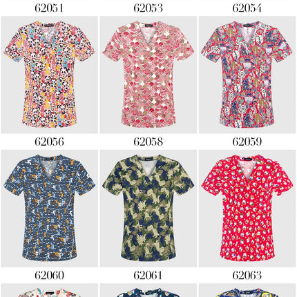 Niaahinn Gray Owl Printing Spa Uniform Women Beauty and Health Scrub Tops Beauty Salon Work Uniform Beauty Salon Scrubs Workwear-KarWorkwear