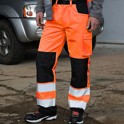 Fashion Men Road Working Pants High Visibility Reflective Casual Pocket Safety Work Casual Trouser Pants Coal Miner Construction