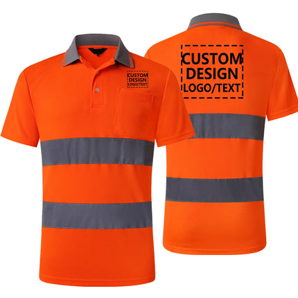 Custom Logo Safety Polo Shirt With Logo Orange Personalized High Visibility Reflective Shirt With Pockets Hi vis work shirt