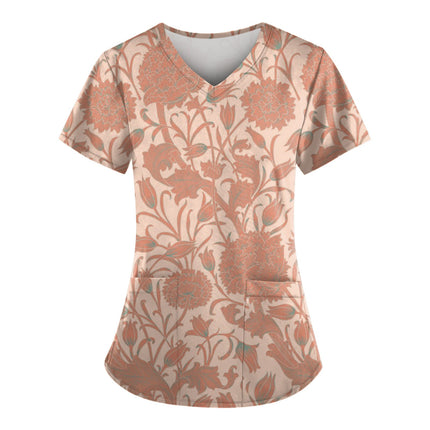 2023 Women Nurse Scrub Working Uniforms Pocket T-Shirt Workwear V-Neck Tops For Female Blouse Print Short Sleeve Hospital Mujer-KarWorkwear