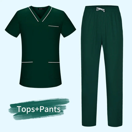 Short Sleeved Surgical Medical Suit Button Unisex Nursing Top+pant Hospital Doctor Nurse Work Clothes Pet Grooming Scrub Uniform-KarWorkwear