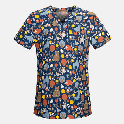 viaoli Cotton Cartoon print spa uniform beauty salon Pet shop uniform Fashion Slim Fit top scrub clothes women scrubs lab coat-KarWorkwear