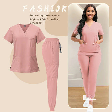 Medical Nurse Uniform 2Piece Workwear Medical Scrubs Set Hospital Uniform Surgery Dentist Overalls Spa Clinical Beauty Work Wear-KarWorkwear