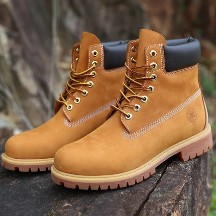 New Work Boots Men's Original Comfy Shoes Outdoor Hiking Leather Casual Shoes For Men Basic Boots Waterproof Yellow Boots