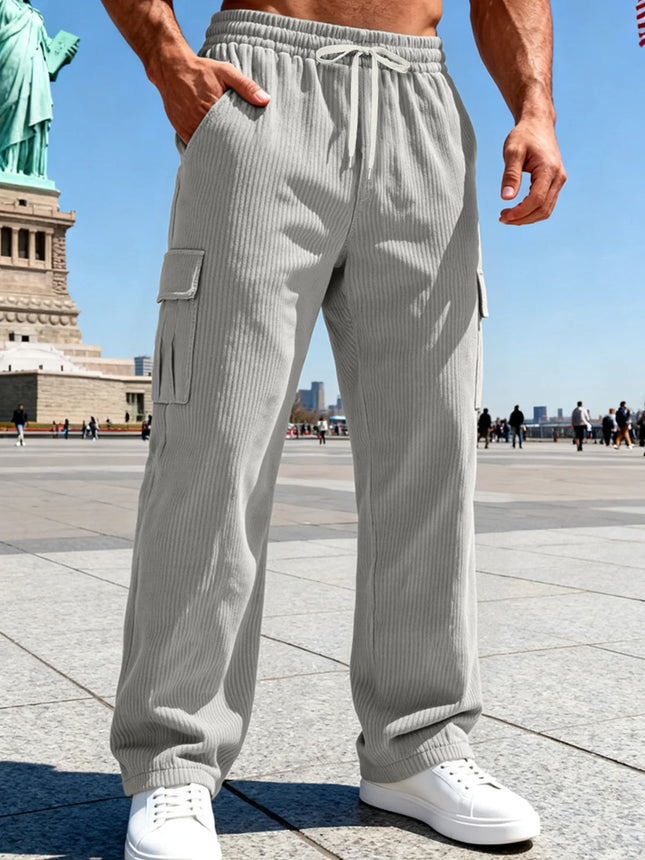 Men's Corduroy Pants Baggy Cargo Pants Workwear Casual Trousers Vintage Wide Leg Streetwear Hip Hop Mens Sweatpants