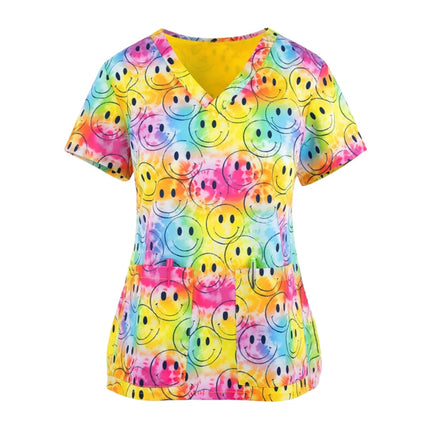 Print Scrubs Top Women with Pockets V-Neck Scrub Uniforms Pet Grooming Nurse Spa Caring Shirt uniformes de enfermería para mujer-KarWorkwear