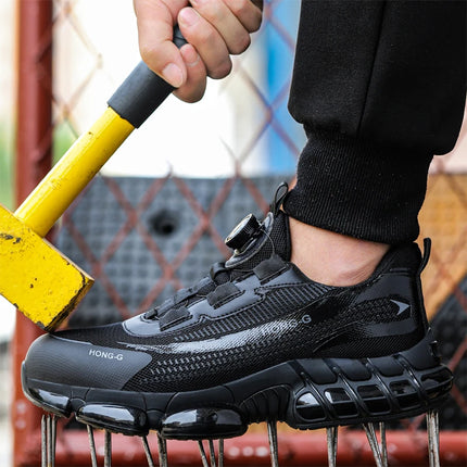 Rotating Button Men Safety Shoes Protective Sneakers Steel Toe Cap Anti-smash Work Shoes Fashion Indestructible Boots Security-KarWorkwear