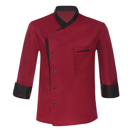 Unisex Mens Womens Chef Jacket Long Sleeve Contrast Color Coat Restaurant Kitchen Cooking Apparel Work Wear Uniform with Hat-KarWorkwear