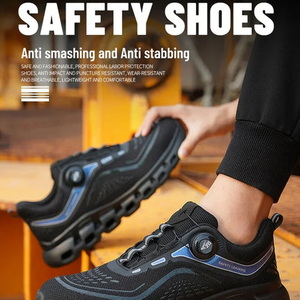 Fashion Rotating Button Men Work Safety Shoes Puncture-Proof Steel Toe Cap Sneakers Indestructible Protective Male Boots-KarWorkwear