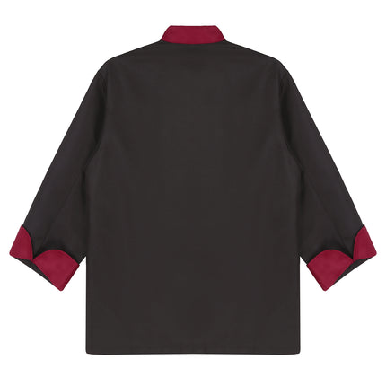 Unisex Mens Womens Chef Jacket Long Sleeve Contrast Color Coat Restaurant Kitchen Cooking Apparel Work Wear Uniform with Hat-KarWorkwear