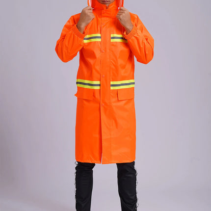 Adult Solid Color Raincoat Long Sleeve Hooded Reflective Stripe Jacket Traffic Office/Firefighter Work Uniform Emergency Poncho-KarWorkwear