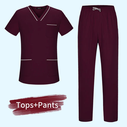 Short Sleeved Surgical Medical Suit Button Unisex Nursing Top+pant Hospital Doctor Nurse Work Clothes Pet Grooming Scrub Uniform-KarWorkwear