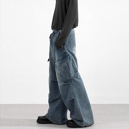 2025 autumn street multi pocket workwear unisex jeans for men and women fashion Y2K trend loose wide leg pants