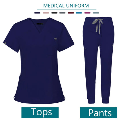Hospital Doctor Nursing Set Unisex Wholesale Casual Jogger Suits Short Sleeved V-neck Tops Nurse Pants Pharmacy Medical Uniforms-KarWorkwear