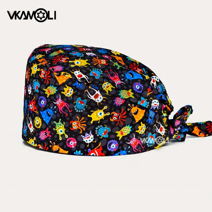 Skull pattern Scrubs hat Wholesale Fashion Breathable Scrub Cap Unisex Health service Workers adjustable caps nursing hat-KarWorkwear