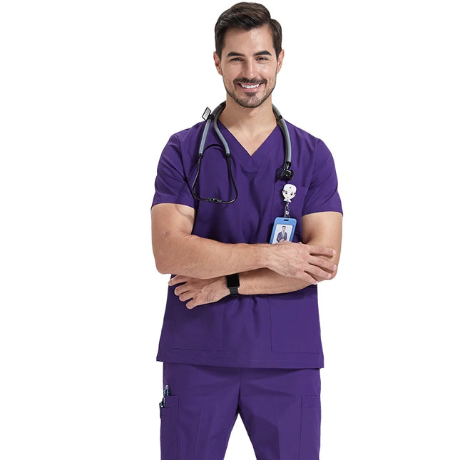 Ultra Light Scrub Set Medical Nurse Uniform for Women Men Hospital Doctor Workwear Poplin Fabric Veterinary Surgical Outfit 8020-KarWorkwear