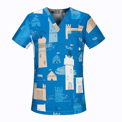 viaoli Cotton Cartoon print spa uniform beauty salon Pet shop uniform Fashion Slim Fit top scrub clothes women scrubs lab coat-KarWorkwear