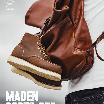 Maden Vintage 875 Ankle Boots Durable Leather High-top Shoes For Men Winter Round Toe Cowboy Boots Safety Work Shoes-KarWorkwear
