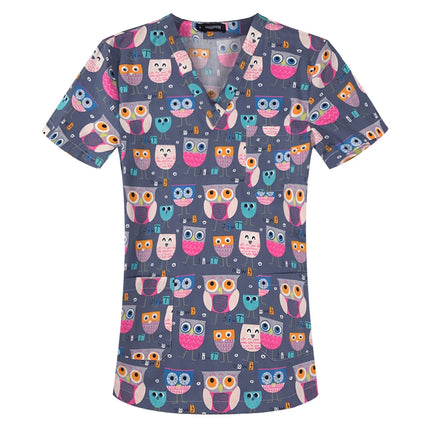 viaoli Cotton Cartoon print spa uniform beauty salon Pet shop uniform Fashion Slim Fit top scrub clothes women scrubs lab coat-KarWorkwear