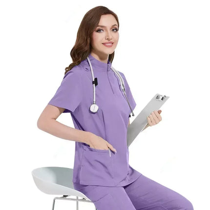 Hospital Doctor Nursing Uniform Women Wholesale Casual Short Sleeved V-neck Jogger Suits Nurse Pharmacy Working Medical Uniforms-KarWorkwear