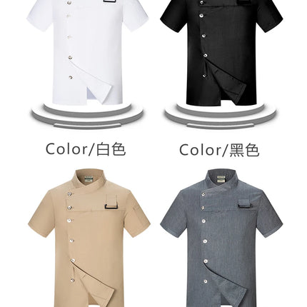 black chef uniform Chef Jacket Short Sleeve Cook Coat Chef T-shirt Baker Work Uniform Waiter Restaurant Hotel Clothes women Logo-KarWorkwear