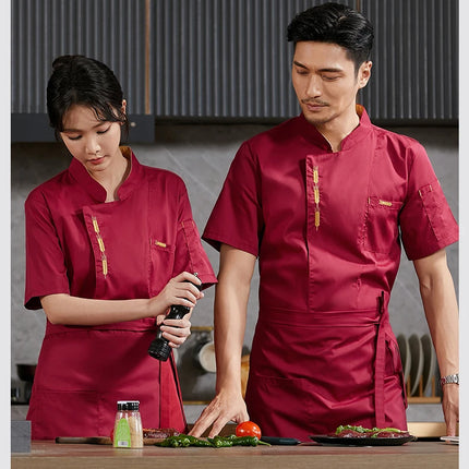 Cook Jacket Catering  Cooking White Shirt Restaurant Kitchen Chef T-shirt Baker Work Uniform Waiter Hotel Clothes Cafe Overalls-KarWorkwear