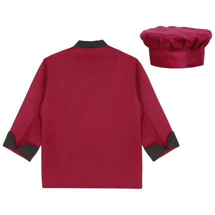 Unisex Mens Womens Chef Jacket Long Sleeve Contrast Color Coat Restaurant Kitchen Cooking Apparel Work Wear Uniform with Hat-KarWorkwear