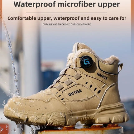 Fleece-lined Work Men's Safety Shoes Winter Steel Toe Rotation Button Thickened Warm Woman Anti-smashing Security Boots Protect