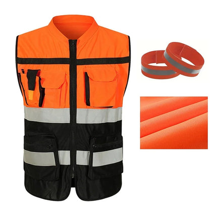 Durable Multi Pocket Workwear Vest With/Without Waistband Strip Protective Clothing Safety For Night Running Factory Unisex