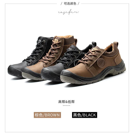 Safety shoes men's leather welding shoes anti-smashing, anti-puncture, non-slip sports Steel toe soft work boots for women-KarWorkwear